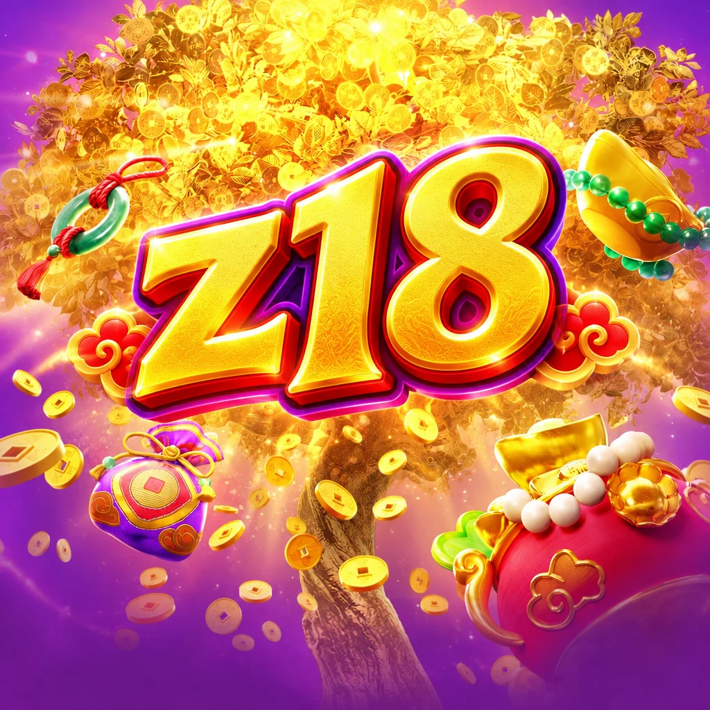 Tampilan visual game Prosper Ftree di platform z18 dengan pohon emas dan koin keberuntungan