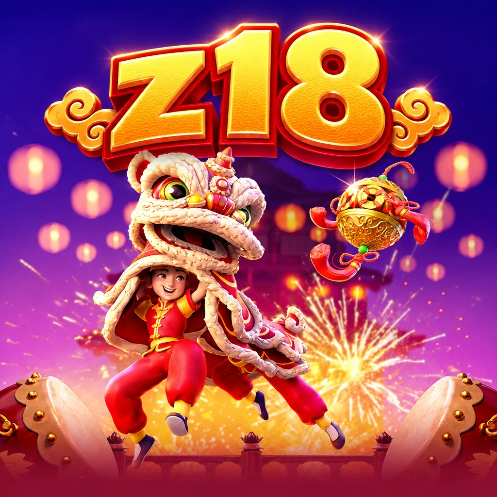Visual game Prosperity Lion di z18 menampilkan atraksi barongsai dan lampion malam